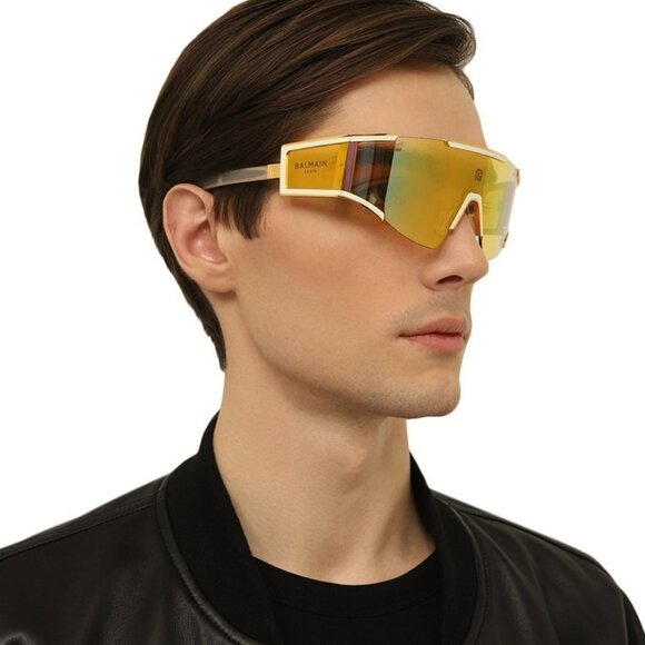 Balmain Women Sunglasses Titanium Gold Bronze Mirror Mask FLECHE BPS-138B-141 - Picture 5 of 14